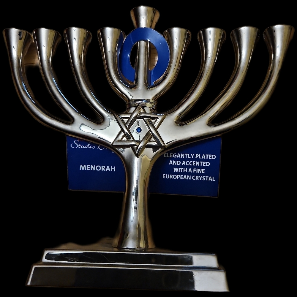Regent Square Studio Design Silver Plated Menorah with Crystal Accent – Decorati